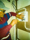 Closeup of electrician works